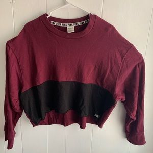 PINK Button-Sleeve Cropped Sweatshirt